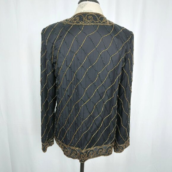 Vintage JMD Beaded Jacket Medium Black Silk Formal - Picture 5 of 8
